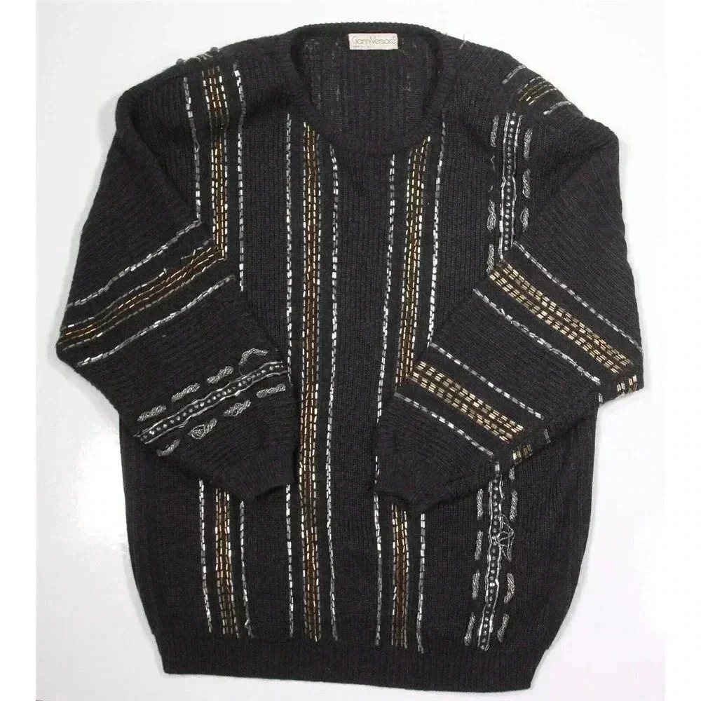 Gianni Versace Vintage 1980s Gray Knit and Beaded Heavy Wool-Angora Sweater ~ M